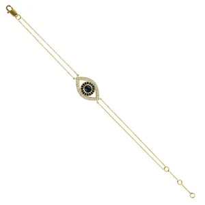14k Yellow Gold Natural Diamond Blue Sapphire Evil Eye Bracelet For Protection - Picture 1 of 3