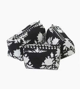 Conjunto de bolsa de aseo acolchada de algodón con estampado floral y blanco negro bolsa de almacenamiento de maquillaje bolsa con cremallera - Imagen 1 de 5