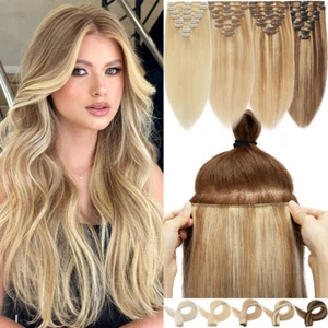 LIQUIDACIÓN Extensiones de Cabello Remy Humano Real Clip Invisible en Resaltar Cabeza Completa - Imagen 1 de 44