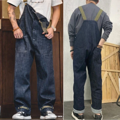 Salopette deck marine pantalon à bretelles homme vintage denim pantalon droit bavoir pantalon - Photo 1/4