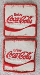 2 Vintage 1970s Coca Cola Cloth Patches, White with Red Letters Embroidered 3x3" - Picture 1 of 4