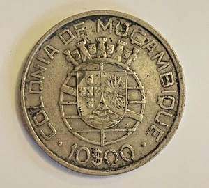 1938 Mozambique 10 Escudos .835 Silver Coin Colony of Portuguese Empire Portugal - Picture 1 of 2