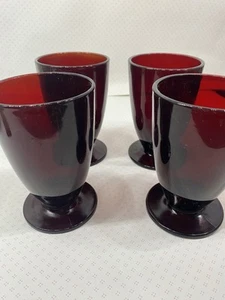 Set Of 4 Vintage Anchor Hocking Royal Ruby Red Footed Tumblers, Tea, Water - Picture 1 of 6
