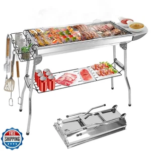 TeqHome Portable Charcoal Grill, Large Stainless Steel Folding BBQ Grill, Fol - Picture 1 of 5