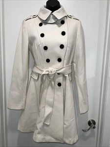 Guess Off White Cream Trenchcoat W/ Belt Women’s SZ M Wool Blend - Picture 1 of 22