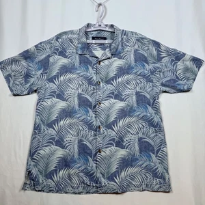 Tommy Bahama Mens L Blue Palms Hawaiian Camp Button Front Shirt - Picture 1 of 8