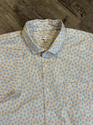 Camisa Peter Millar Para Hombre XL Naranja/Blanco AOP Abotonada Manga Corta Preppy Foto 1 de 4