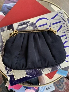 Judith Leiber BLACK SATIN EVENING CLUTCH SWAROVSKI CRYSTAL PURSE SHOULDER BAG - Picture 1 of 9