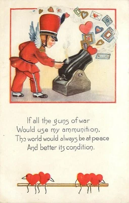 Whitney Postal Soldado Cupido Luces Cañón de San Valentín Tarjetas Munición Foto 1 de 2