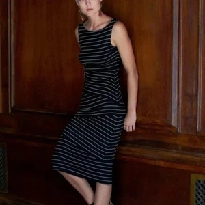 Anthropologie Bailey 44 S UK 6 8 Striped Layered Tiered Jersey Column Midi Dress - Picture 1 of 11