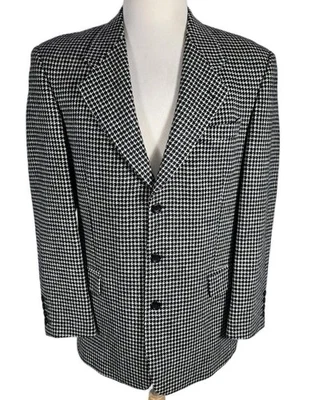 Bill Robinson Mens 40R Bkack White Houndstooth Wool Lambswool Sport Coat B30 - Image 1 of 4