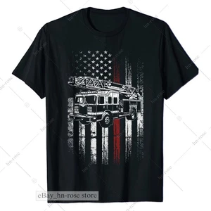 Firefighter T-Shirts Thin Red Line Patriotic Shirts for Fireman First Responder - Picture 1 of 6