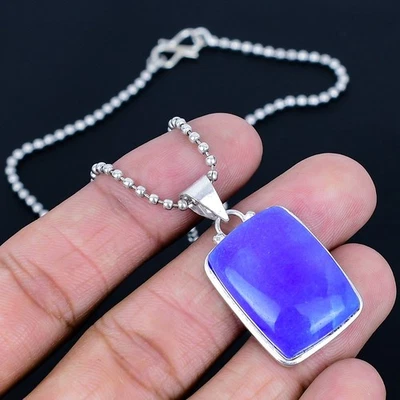 Collar hecho a mano enchapado en plata 925 con calcedonia púrpura de 18" Foto 1 de 3