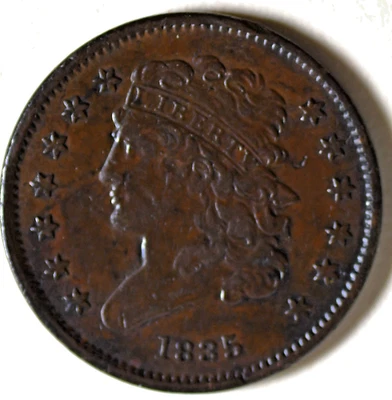 1835 Cassic Head Half Cent AU Brown - Image 1 of 2
