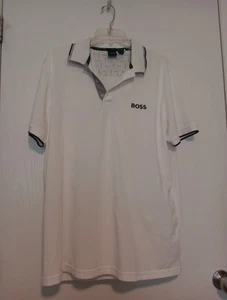 HUGO BOSS Men's White Polo Shirt Regular Fit Stretch XXL Blk Sewn Logo Gray Gren - Picture 1 of 21