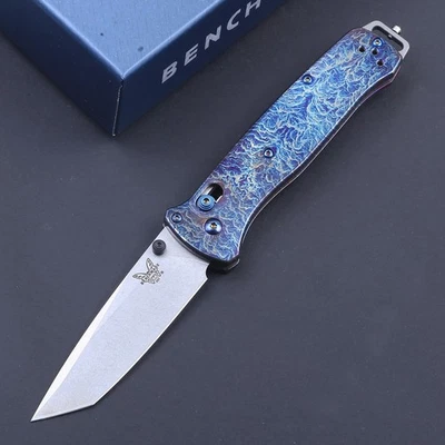 Fire Burn Custom Anodized Titanium Handle Tanto D2 Steel Blade Pocket Knife F - Image 1 of 4
