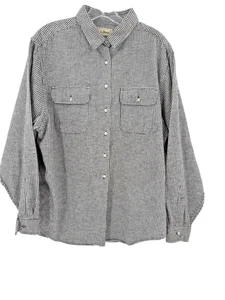 LL Bean LARGE schwarz & weiß kariert Baumwolle weich Flanell Knopfleiste Langarm - Bild 1 von 13