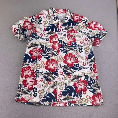 Columbia Shirt Mens Large Red Blue Floral Short Sleeve Mesh Lined Button Up Fish - Image 1 of 4