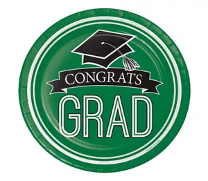 Congrats Grad GREEN GRADUATION lunch dinner PAPER PLATES school colors 18pcs - Picture 1 of 1