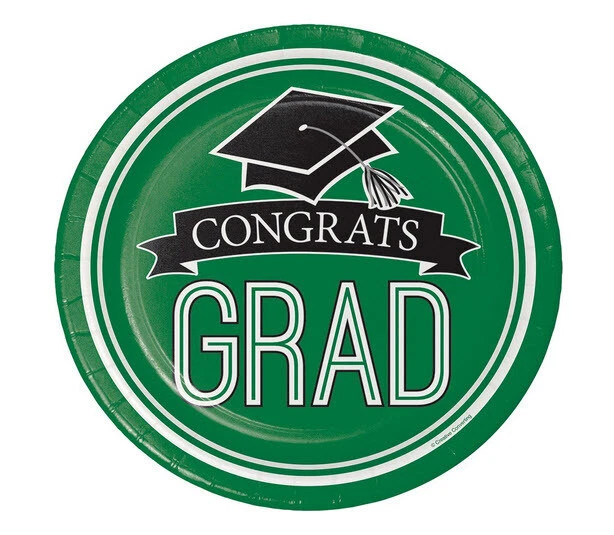 Congrats Grad GREEN GRADUATION lunch dinner PAPER PLATES school colors 18pcs - Image 1 of 1