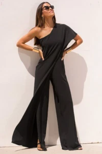 Mono Alexia Admor Negro Crepe De Chine Panel Envolvente Un Hombro Talla 8 - Imagen 1 de 12