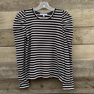 Camiseta Rebecca Minkoff Top Mujer S Talia Rayas Manga Abullonada Negra Blanca - Imagen 1 de 19