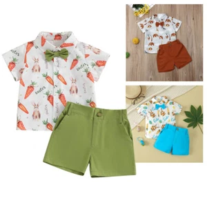 Toddler Baby Boys Easter Outfits Short Sleeve Button Up T Shirts+Shorts Set 2Pcs - Picture 1 of 38