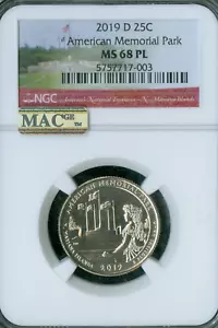 2019 D AMERICAN MEMORIAL QUARTER NGC MS68 PL MAC SPOTLESS . - Picture 1 of 2