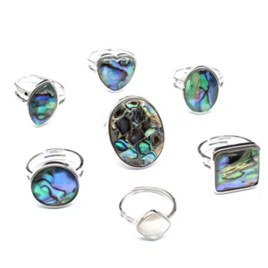 Natural Abalone Shell Ring Open Adjustable Men Women Jewelry Healing Reiki Gift - Picture 1 of 18
