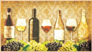 Extra Long Printed Nylon Runner / Rug (27"x45") 4 WINE BOTTLES & 3 GLASSES, ATH - Photo 1/24