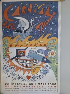 Lithographie affiche vintage " Carnaval de Nice " Mars 2000 signé Serguei - Picture 1 of 8