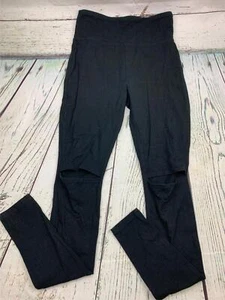 Knee Slit High Waist Full Length Jersey Legging XS Black - Picture 1 of 3