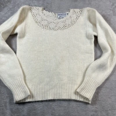 Suéter Braemar Tejido a Mano Mezcla de Lana de Cordero Marfil Pequeño Crochet Perla GrannyCore Foto 1 de 4