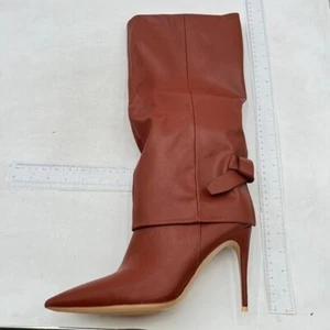 Brown Pointed Toe Knee High Long Boot Side Zipper High Heels Booties Dress Shoes - Picture 1 of 6