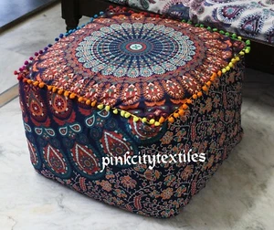 Peacock Mandala Pouf Ottoman Foot Stool Floor Decorative 20" Inches Pouf Cover - Picture 1 of 3