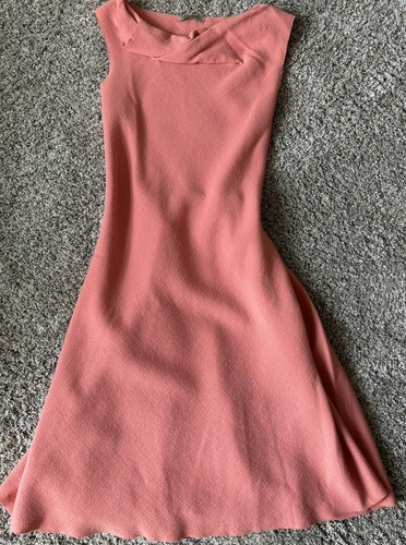 Abito BOTTEGA VENETA lana corallo plissettato schiena A Line~IT42 US6~Made in Italy