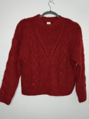 Pullover A New Day para mujer S cuello redondo rojo borgoña suéter tejido con cable grueso nuevo sin etiquetas Foto 1 de 4