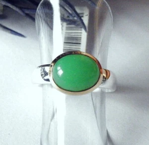 SCHMUCK-STCK CHRYSOPRAS RING Silber Cabochon vergoldet 17 53 - Bild 1 von 2