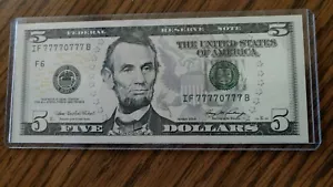 Fancy Serial Number $5 Dollar Bill Series 2006 IF 77770777 B Uncirculated. - Picture 1 of 4