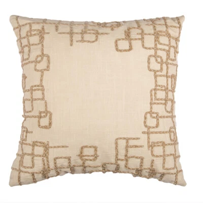 JUTE BRAID HAND GUIDED EMBROIDERED COTTON CUSHION COVER - Image 1 of 3