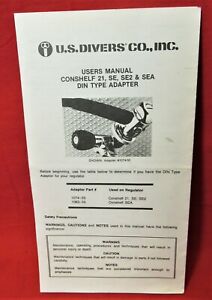 Vintage Scuba US Divers CONSHELF Regulator DIN ADAPTER OWNERS MANUAL