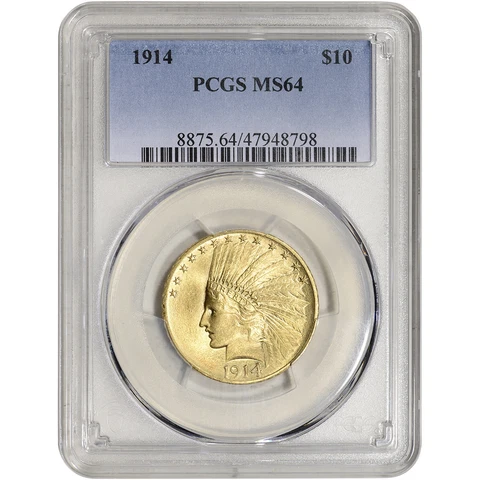 1914 US Gold $10 Indian Head Eagle - PCGS MS64 Cover