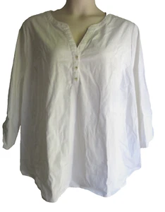 Top túnica NYDJ blanco manga enrollable cuello en V mezcla de algodón 3X - Imagen 1 de 13