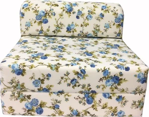 Twin 6x36x70 Flip Chair Folding Foam Beds, Foldable Sofa bed, Blue Roses - Picture 1 of 2