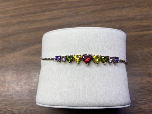 CHROME HEARTS 315 Lss— Braccialetto Maglia Barra Cuore Gemma Multicolore & C Z