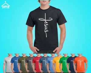 JESUS Cross Mens T-Shirt Christian Religious Faith Disciple Church Shirts - Picture 1 of 15