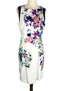 Table Eight Womens Dress 10 HEMMED White Bright Floral Sleeveless - Picture 1 of 10
