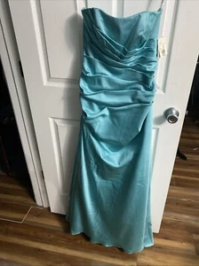 David’s Bridal Aqua Women Sz 2 Strapless/Spaghetti Straps Maxi Formal Gown NWT - Picture 1 of 12