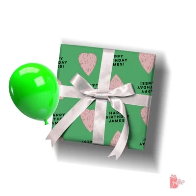 Bolas Peludas Forma Corazón Nombre Personalizado en Papel de Envolver Regalo, Regalos Personalizados Foto 1 de 4