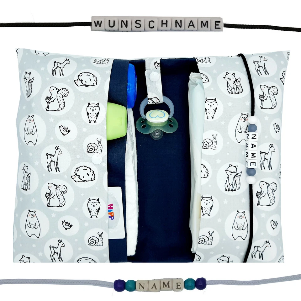 HANDMADE XXL Windeltasche mit Name Wickeltasche Mädchen Junge Geburt Baby Taufe Waldtiere